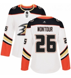 Womens Adidas Anaheim Ducks 26 Brandon Montour Authentic White Away NHL Jersey 