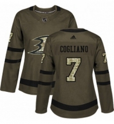 Womens Adidas Anaheim Ducks 7 Andrew Cogliano Authentic Green Salute to Service NHL Jersey 