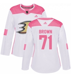 Womens Adidas Anaheim Ducks 71 JT Brown Authentic White Pink Fashion NHL Jersey 