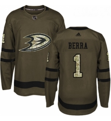 Youth Adidas Anaheim Ducks 1 Reto Berra Premier Green Salute to Service NHL Jersey 