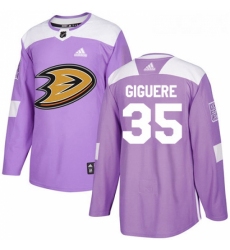 Youth Adidas Anaheim Ducks 35 Jean Sebastien Giguere Authentic Purple Fights Cancer Practice NHL Jersey 