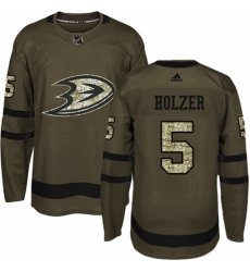 Youth Adidas Anaheim Ducks 5 Korbinian Holzer Authentic Green Salute to Service NHL Jersey 