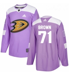 Youth Adidas Anaheim Ducks 71 JT Brown Authentic Purple Fights Cancer Practice NHL Jersey 