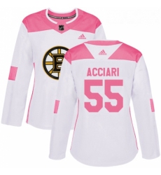 Womens Adidas Boston Bruins 55 Noel Acciari Authentic WhitePink Fashion NHL Jersey 