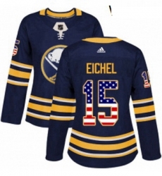 Womens Adidas Buffalo Sabres 15 Jack Eichel Authentic Navy Blue USA Flag Fashion NHL Jersey 