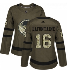 Womens Adidas Buffalo Sabres 16 Pat Lafontaine Authentic Green Salute to Service NHL Jersey 