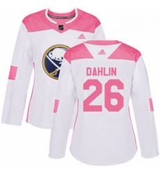 Womens Adidas Buffalo Sabres 26 Rasmus Dahlin Authentic White Pink Fashion NHL Jersey 