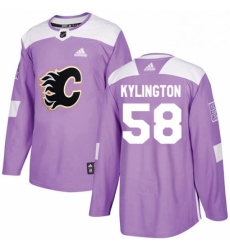 Mens Adidas Calgary Flames 58 Oliver Kylington Authentic Purple Fights Cancer Practice NHL Jersey 