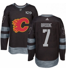 Mens Adidas Calgary Flames 7 TJ Brodie Authentic Black 1917 2017 100th Anniversary NHL Jersey 