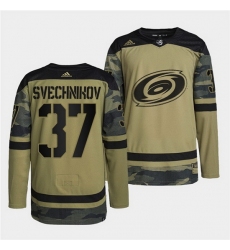 Men Carolina Hurricanes 37 Andrei Svechnikov 2022 Camo Military Appreciation Night Stitched jersey