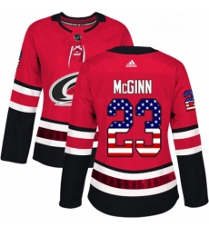 Womens Adidas Carolina Hurricanes 23 Brock McGinn Authentic Red USA Flag Fashion NHL Jersey 