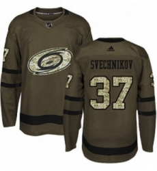 Youth Adidas Carolina Hurricanes 37 Andrei Svechnikov Authentic Green Salute to Service NHL Jersey 