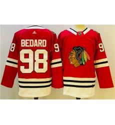 Men Chicago Blackhawks 98 Connor Bedard Red Black Stitched Jersey