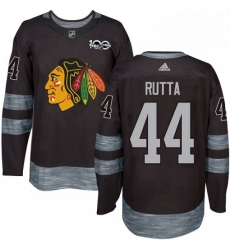 Mens Adidas Chicago Blackhawks 44 Jan Rutta Authentic Black 1917 2017 100th Anniversary NHL Jersey 