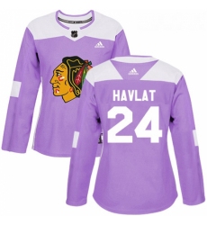 Womens Adidas Chicago Blackhawks 24 Martin Havlat Authentic Purple Fights Cancer Practice NHL Jersey 