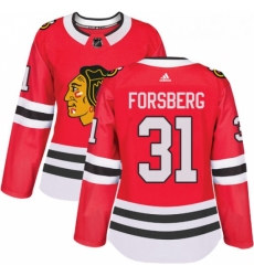 Womens Adidas Chicago Blackhawks 31 Anton Forsberg Authentic Red Home NHL Jersey 