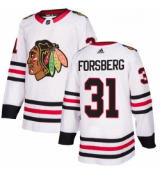 Womens Adidas Chicago Blackhawks 31 Anton Forsberg Authentic White Away NHL Jersey 