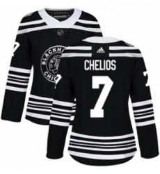 Womens Adidas Chicago Blackhawks 7 Chris Chelios Authentic Black 2019 Winter Classic NHL Jersey 