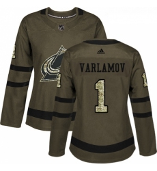 Womens Adidas Colorado Avalanche 1 Semyon Varlamov Authentic Green Salute to Service NHL Jersey 