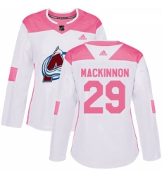 Womens Adidas Colorado Avalanche 29 Nathan MacKinnon Authentic WhitePink Fashion NHL Jersey 