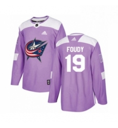 Mens Adidas Columbus Blue Jackets 19 Liam Foudy Authentic Purple Fights Cancer Practice NHL Jersey 