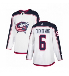 Mens Adidas Columbus Blue Jackets 6 Adam Clendening Authentic White Away NHL Jersey 