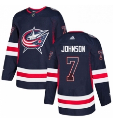 Mens Adidas Columbus Blue Jackets 7 Jack Johnson Authentic Navy Blue Drift Fashion NHL Jersey 