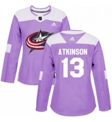 Womens Adidas Columbus Blue Jackets 13 Cam Atkinson Authentic Purple Fights Cancer Practice NHL Jersey 