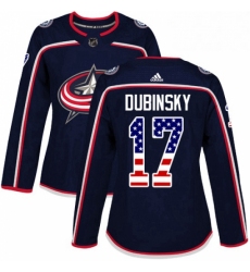 Womens Adidas Columbus Blue Jackets 17 Brandon Dubinsky Authentic Navy Blue USA Flag Fashion NHL Jersey 