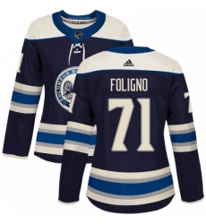 Womens Adidas Columbus Blue Jackets 71 Nick Foligno Authentic Navy Blue Alternate NHL Jersey 