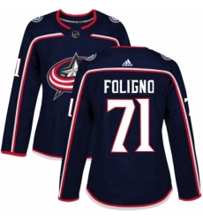 Womens Adidas Columbus Blue Jackets 71 Nick Foligno Authentic Navy Blue Home NHL Jersey 