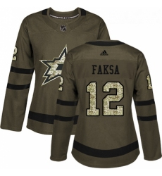 Womens Adidas Dallas Stars 12 Radek Faksa Authentic Green Salute to Service NHL Jersey 