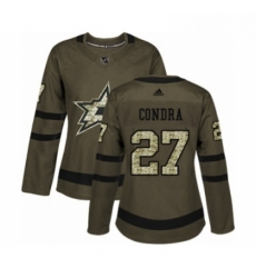 Womens Adidas Dallas Stars 27 Erik Condra Authentic Green Salute to Service NHL Jersey 