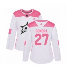 Womens Adidas Dallas Stars 27 Erik Condra Authentic White Pink Fashion NHL Jersey 