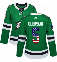 Womens Adidas Dallas Stars 5 Jamie Oleksiak Authentic Green USA Flag Fashion NHL Jersey 