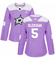 Womens Adidas Dallas Stars 5 Jamie Oleksiak Authentic Purple Fights Cancer Practice NHL Jersey 