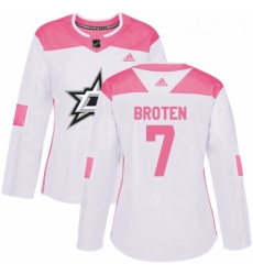 Womens Adidas Dallas Stars 7 Neal Broten Authentic WhitePink Fashion NHL Jersey 