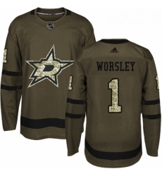 Youth Adidas Dallas Stars 1 Gump Worsley Authentic Green Salute to Service NHL Jersey 