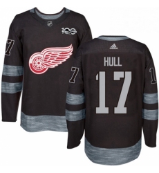 Mens Adidas Detroit Red Wings 17 Brett Hull Authentic Black 1917 2017 100th Anniversary NHL Jersey 