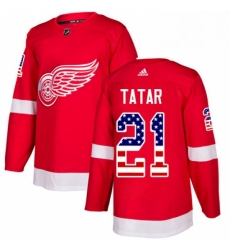 Mens Adidas Detroit Red Wings 21 Tomas Tatar Authentic Red USA Flag Fashion NHL Jersey 