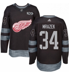 Mens Adidas Detroit Red Wings 34 Petr Mrazek Premier Black 1917 2017 100th Anniversary NHL Jersey 