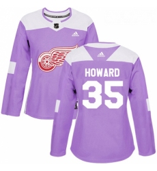 Womens Adidas Detroit Red Wings 35 Jimmy Howard Authentic Purple Fights Cancer Practice NHL Jersey 