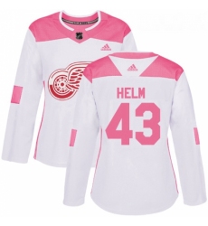 Womens Adidas Detroit Red Wings 43 Darren Helm Authentic WhitePink Fashion NHL Jersey 