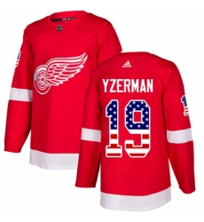 Youth Adidas Detroit Red Wings 19 Steve Yzerman Authentic Red USA Flag Fashion NHL Jersey 