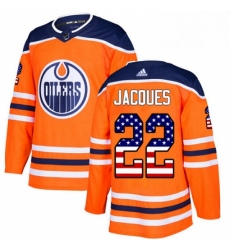 Mens Adidas Edmonton Oilers 22 Jean Francois Jacques Authentic Orange USA Flag Fashion NHL Jersey 