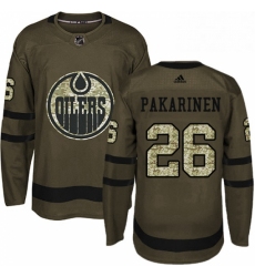 Mens Adidas Edmonton Oilers 26 Iiro Pakarinen Authentic Green Salute to Service NHL Jersey 