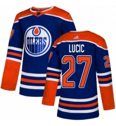 Mens Adidas Edmonton Oilers 27 Milan Lucic Premier Royal Blue Alternate NHL Jersey 