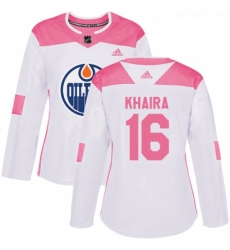 Womens Adidas Edmonton Oilers 16 Jujhar Khaira Authentic WhitePink Fashion NHL Jersey 