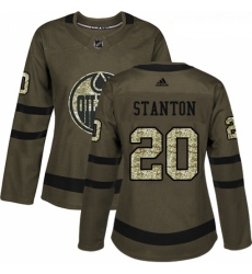 Womens Adidas Edmonton Oilers 20 Ryan Stanton Authentic Green Salute to Service NHL Jersey 