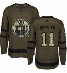 Youth Adidas Edmonton Oilers 11 Mark Messier Authentic Green Salute to Service NHL Jersey 